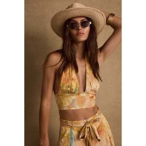 12th Tribe Picasso Yellow Abstract Halter Crop Top Size MM